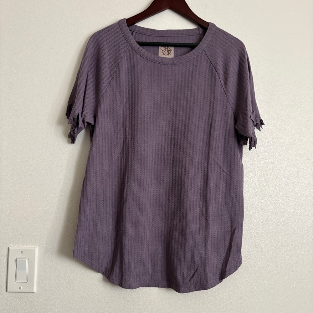 CHASER Wisteria Short Sleeve Waffle Knit Textured T Shjrt Purple Women’s Medium - Picture 4 of 9